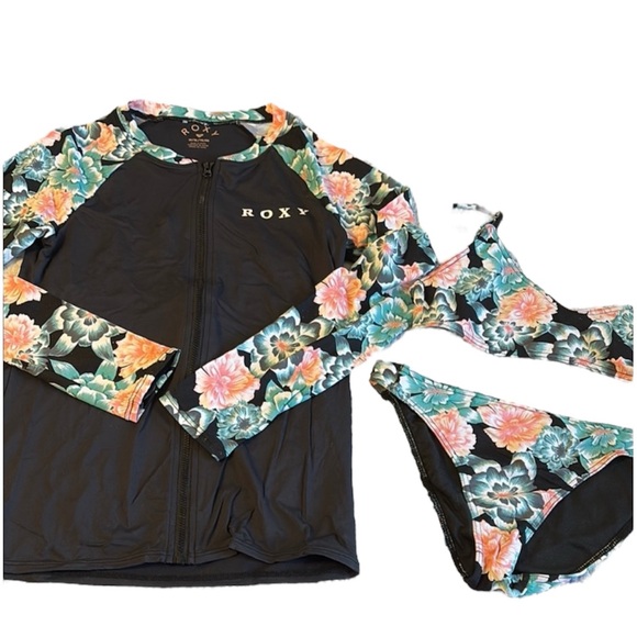 Roxy | Swim | Roxy 3piece Rash Guard Bikini Swim Set Girls Size Large 2 ...